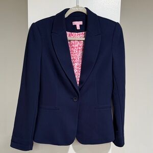 Lilly Pulitzer Navy Blazer Women’s Medium Pink Script Lining excellent condition